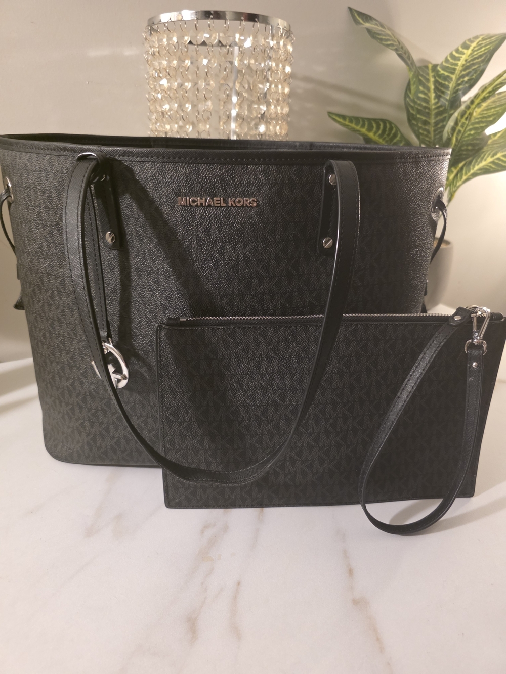 Michael Kors Black Signature Tote with Wristlet